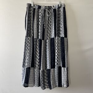 Gypsie Blu Women's Midi Skirt Patchwork Print Blue White Rayon Size L